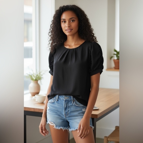 Tops - Trendy Black Ruffle Sleeve Blouse Sz. Small NWOT